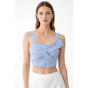 Blue White Stripe Wrap Crop Top Cotton Cottagecore Euro Summer S